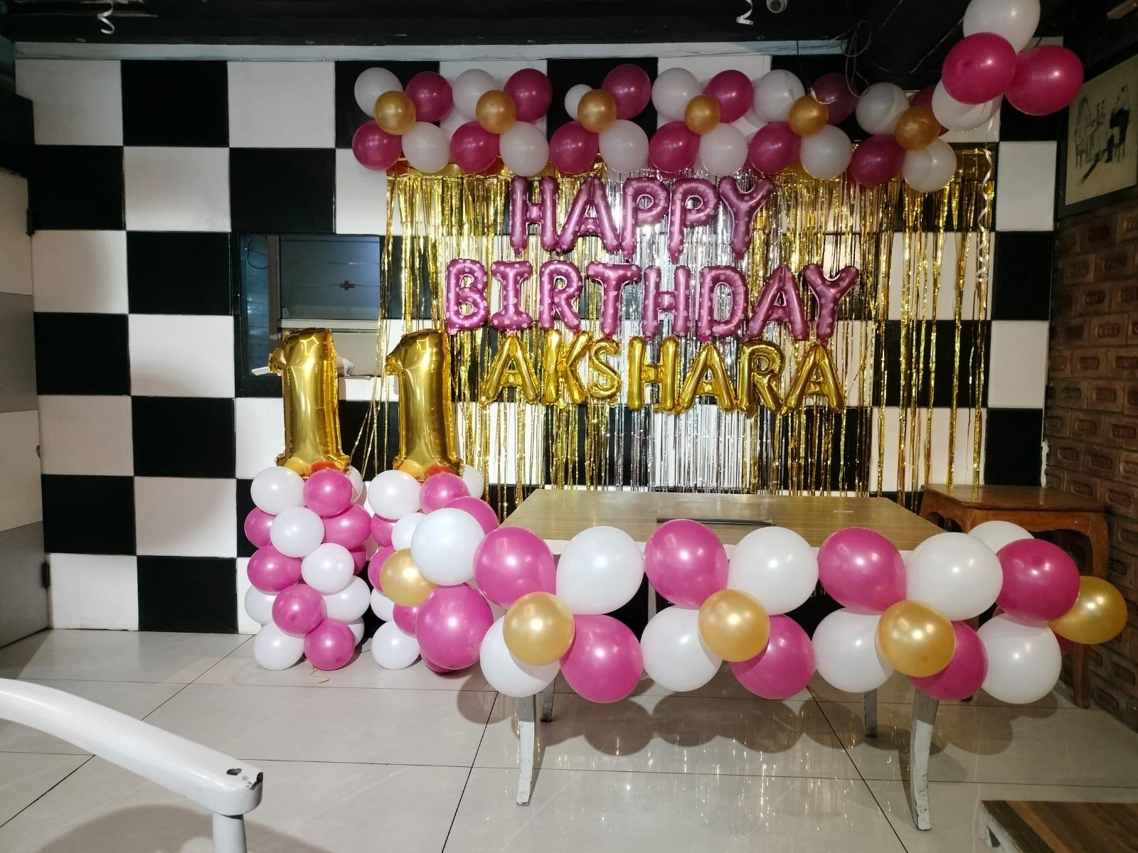 Office celebration decoration with colourful balloons
